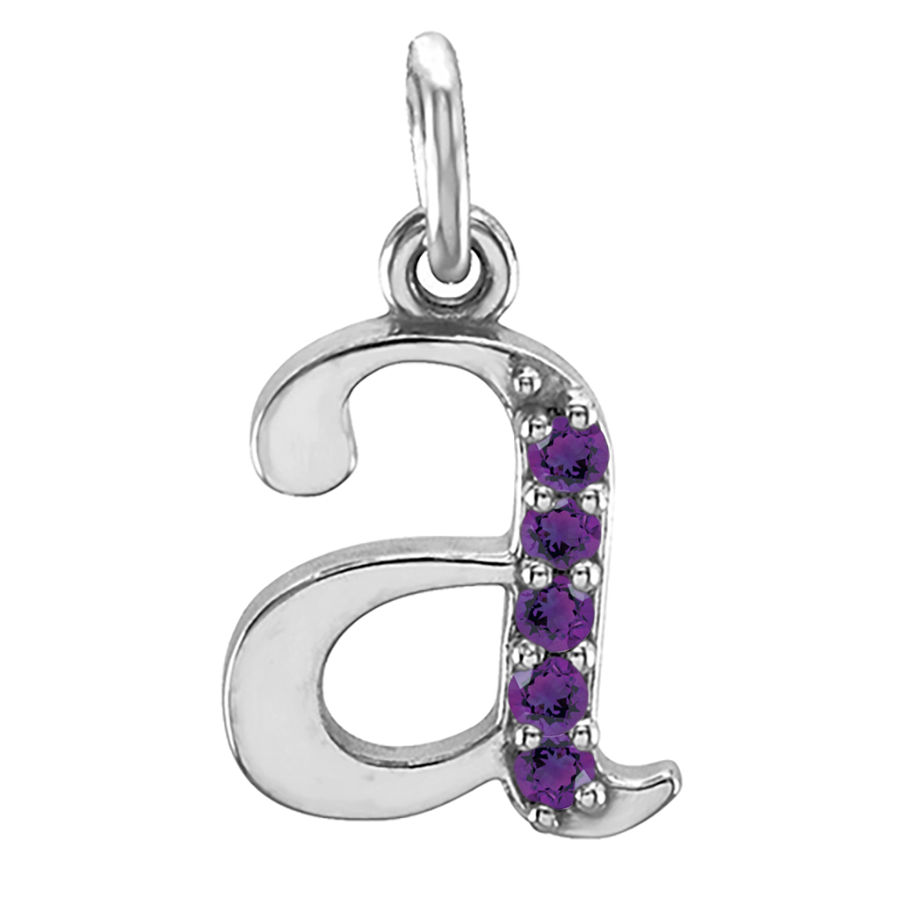 14k White Gold Lowercase Amethyst Initial 'a' Pendant