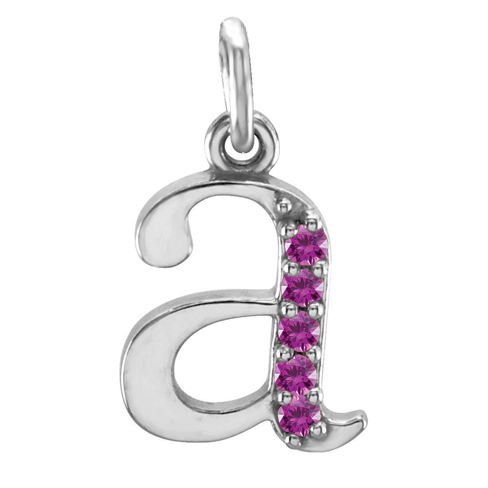 14k White Gold Lowercase Pink Sapphire Initial 'a' Pendant, front.