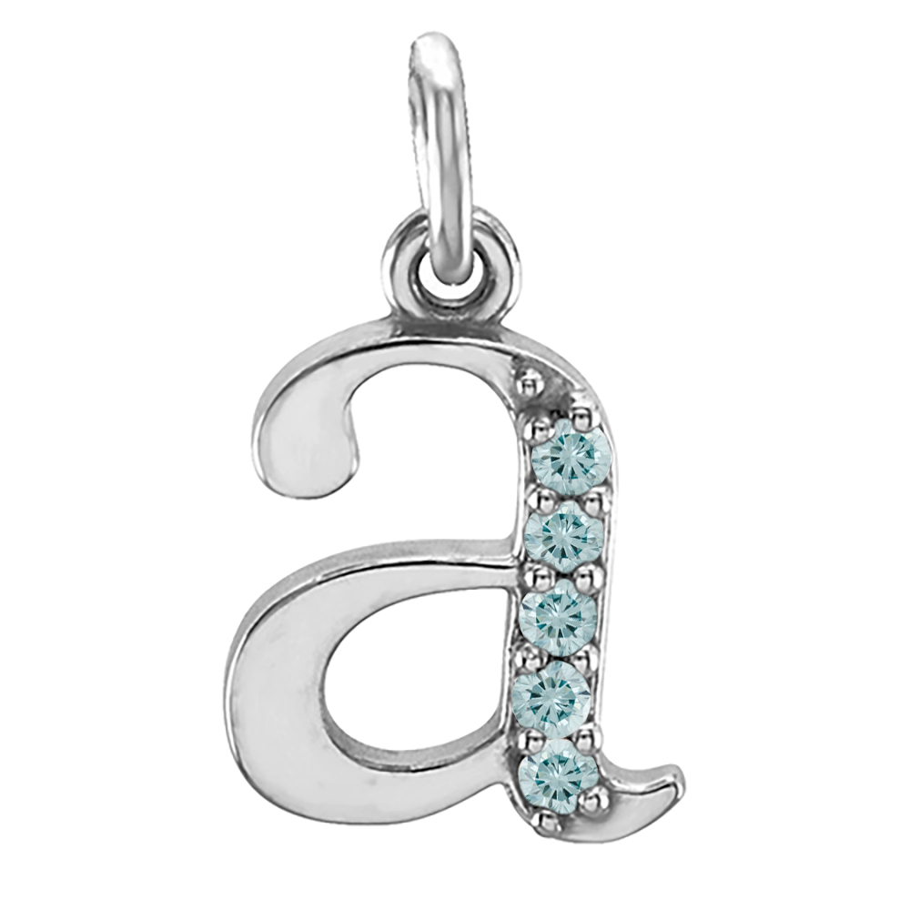 14k White Gold Lowercase Aqua Blue Round Diamond Initial 'a' Pendant, main.