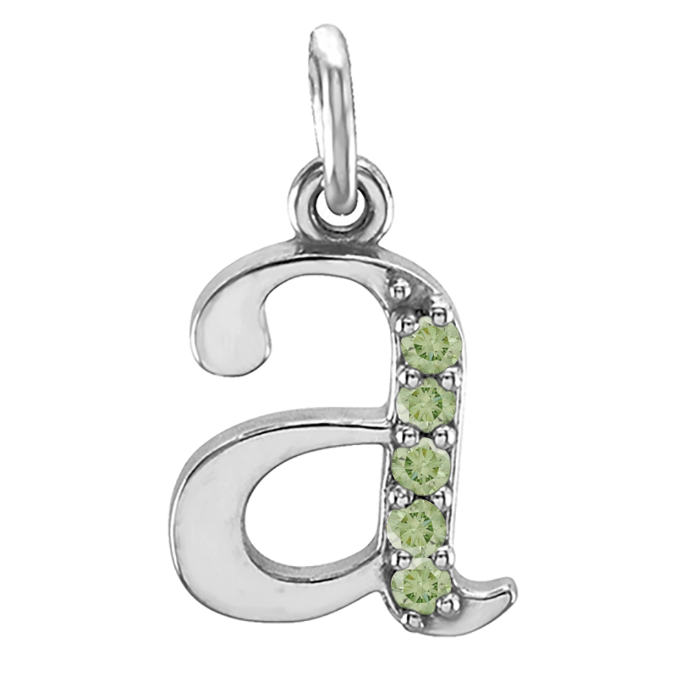 14k White Gold Lowercase Yellow Apple Green Round Diamond Initial 'a' Pendant, main. 