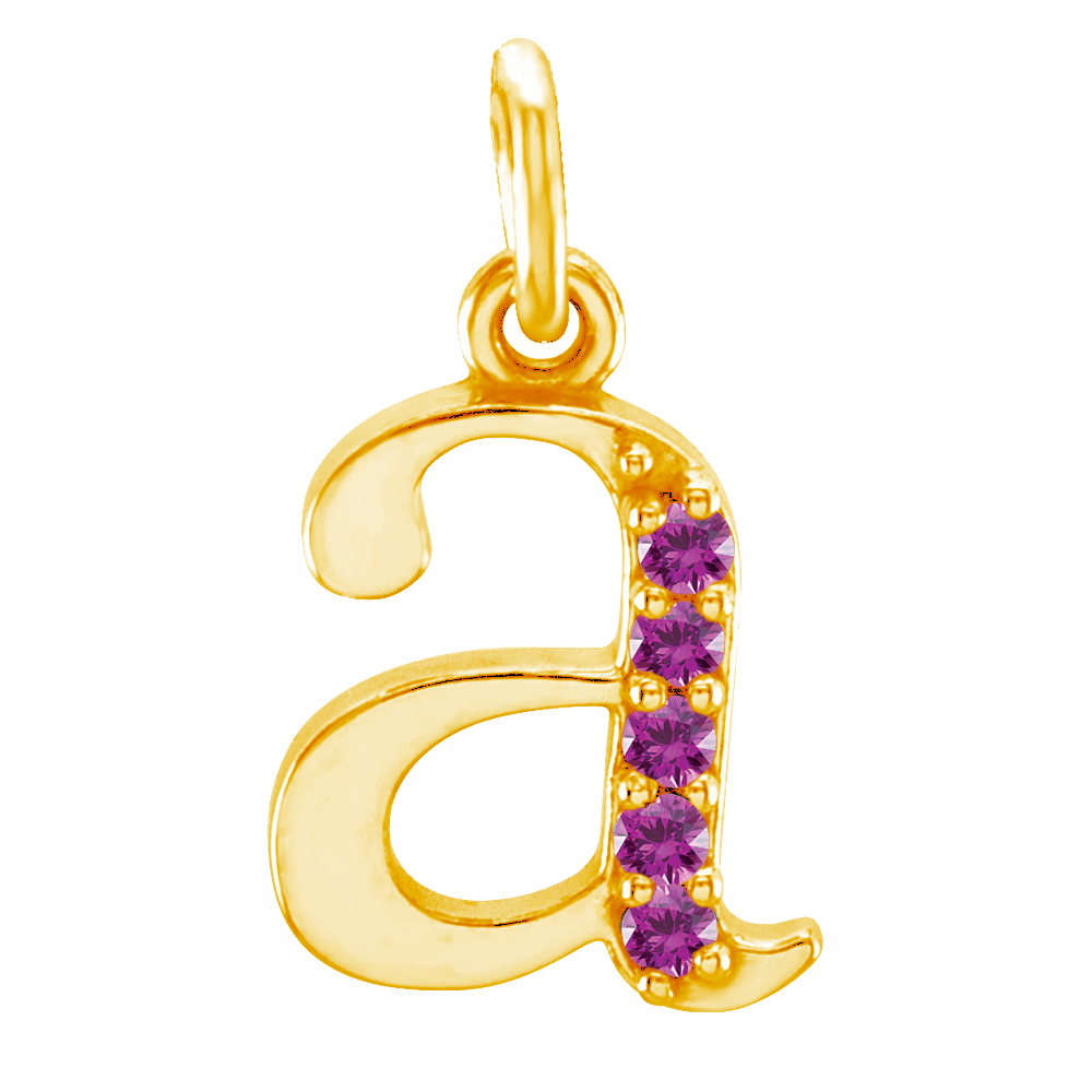 14k Yellow Gold Lowercase Pink Sapphire Initial 'a' Pendant from The Men's Jewelry Store at Amazon, front.