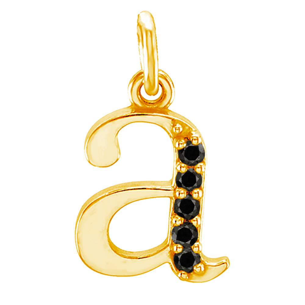 14k Yellow Gold Lowercase Black Round Diamond Initial 'a' Pendant, main.