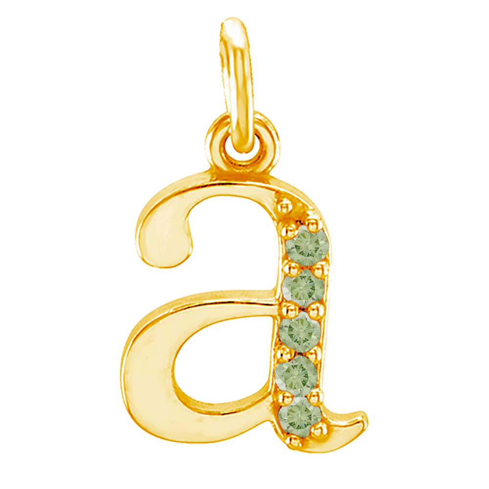 14k Yellow Gold Lowercase Yellow Apple Green Round Diamond Initial 'a' Pendant, main. 