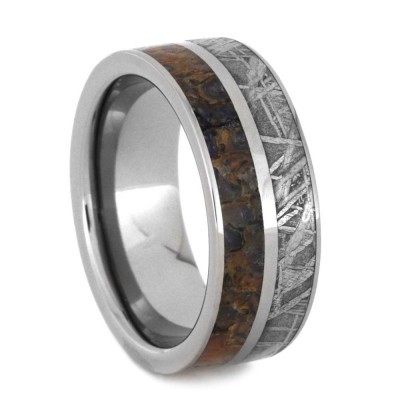 Gibeon Meteorite and Dinosaur Bone 8mm Comfort Fit Titanium Band