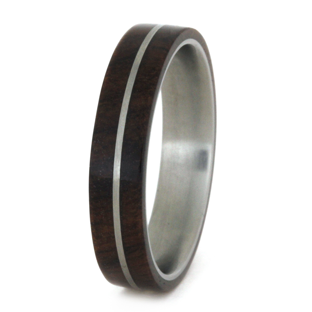 Ironwood with Titanium Pinstripe Inlay 5mm Comfort-Fit Matte Titanium Wedding Band