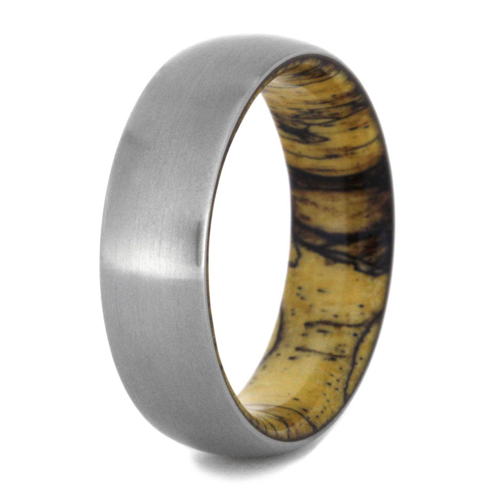 Tamarind Wood Sleeve with Brushed Titanium Overlay 7mm Comfort-Fit Wedding Band