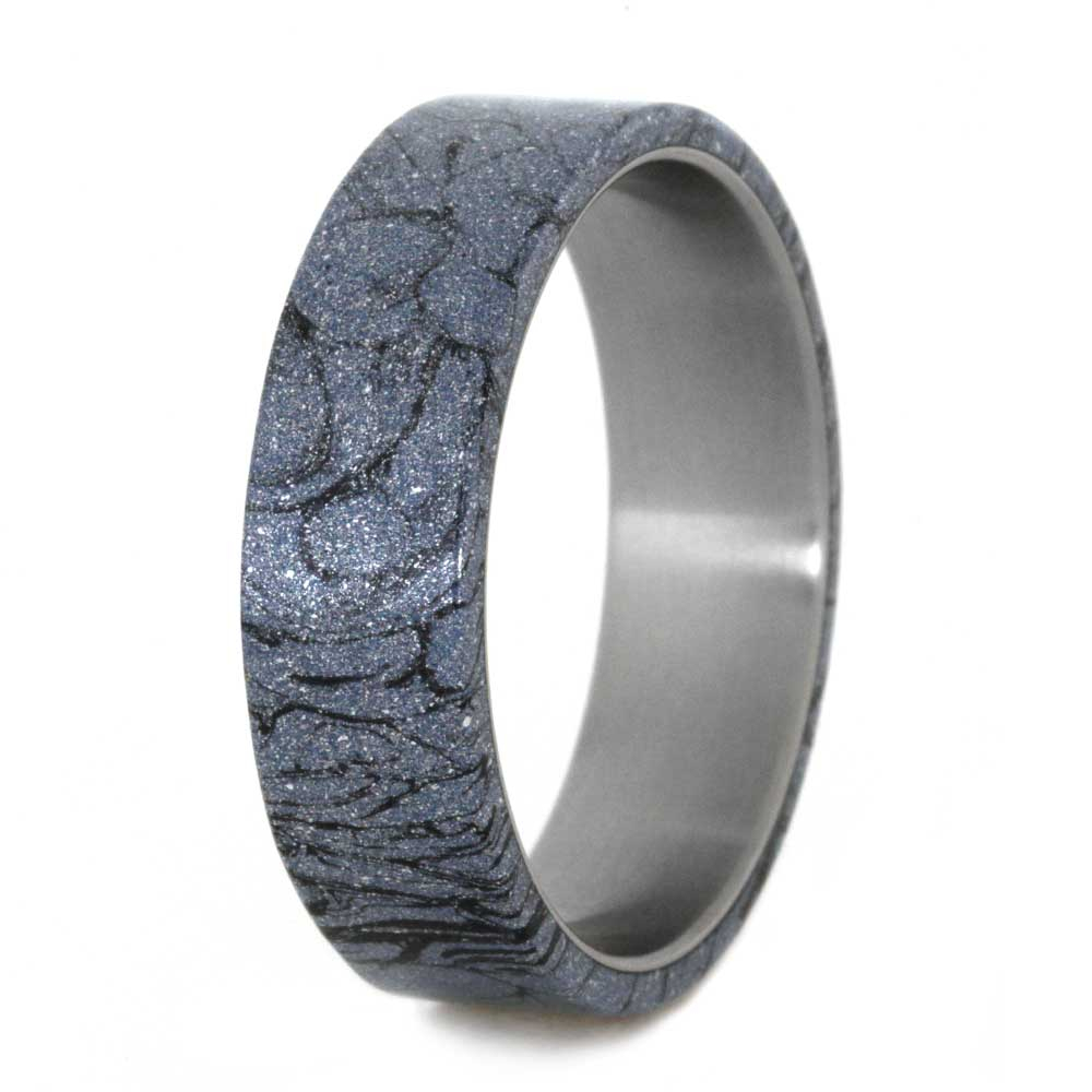 Cobaltium Mokume Composite Overlay 8mm Comfort-Fit Matte Titanium Wedding Band