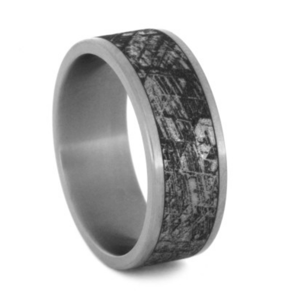 Mimetic Meteorite Inlay 8mm Comfort-Fit Matte Titanium Wedding Band