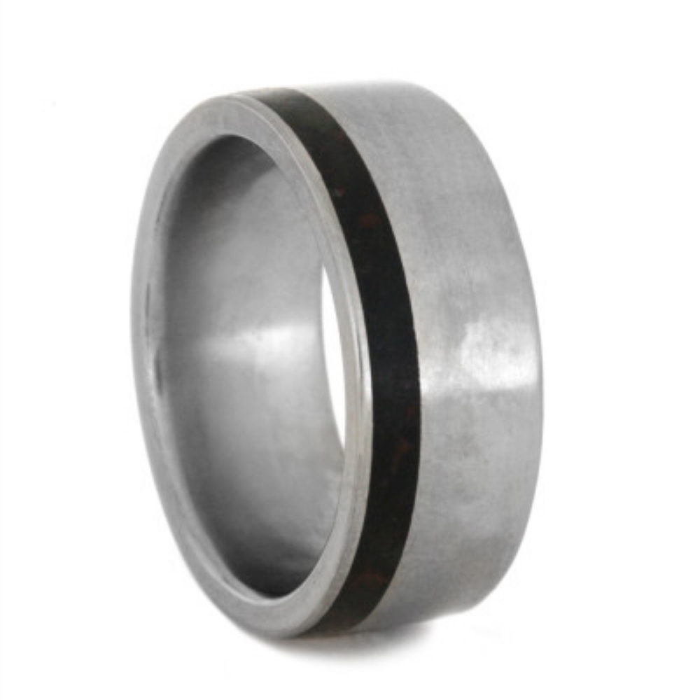 Dinosaur Bone Inlay 8mm Comfort-Fit Matte Titanium Wedding Band 