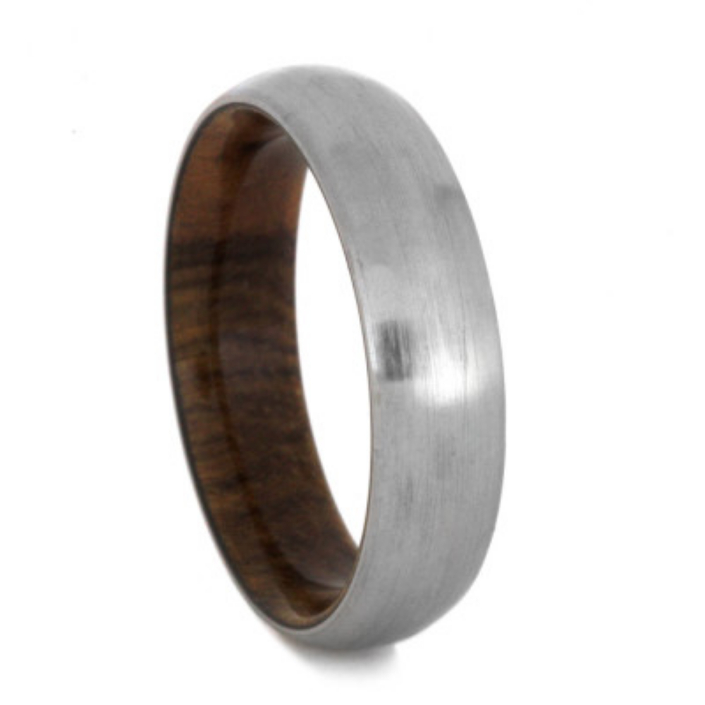 Sindora Wood with Brushed Titanium Overlay 6mm Comfort-Fit Wedding Band