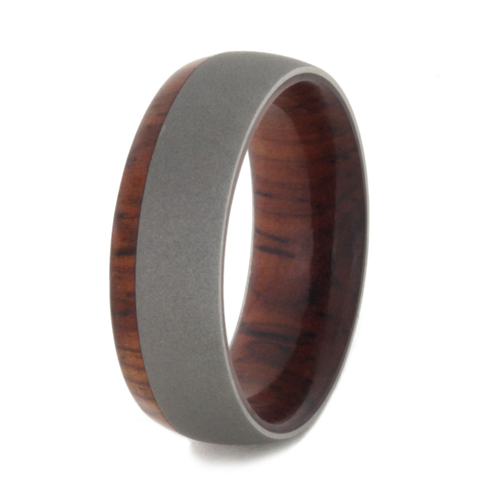 Honduran Rosewood Burl with Sandblasted Titanium Overlay 5mm Comfort-Fit Dome Band