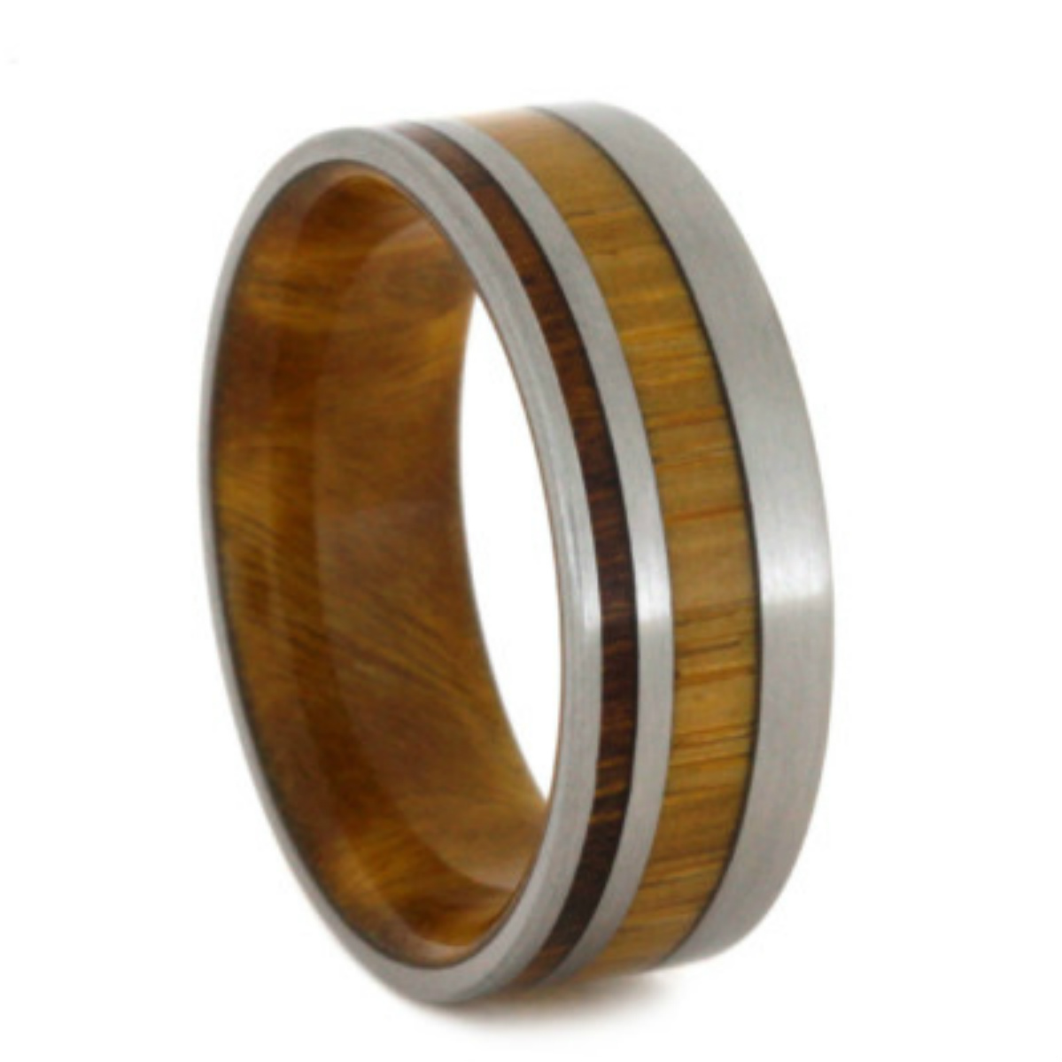 Lignum Vitae Sleeve with Ironwood and Bamboo Inlay 7mm Comfort-Fit Titanium Wedding Band