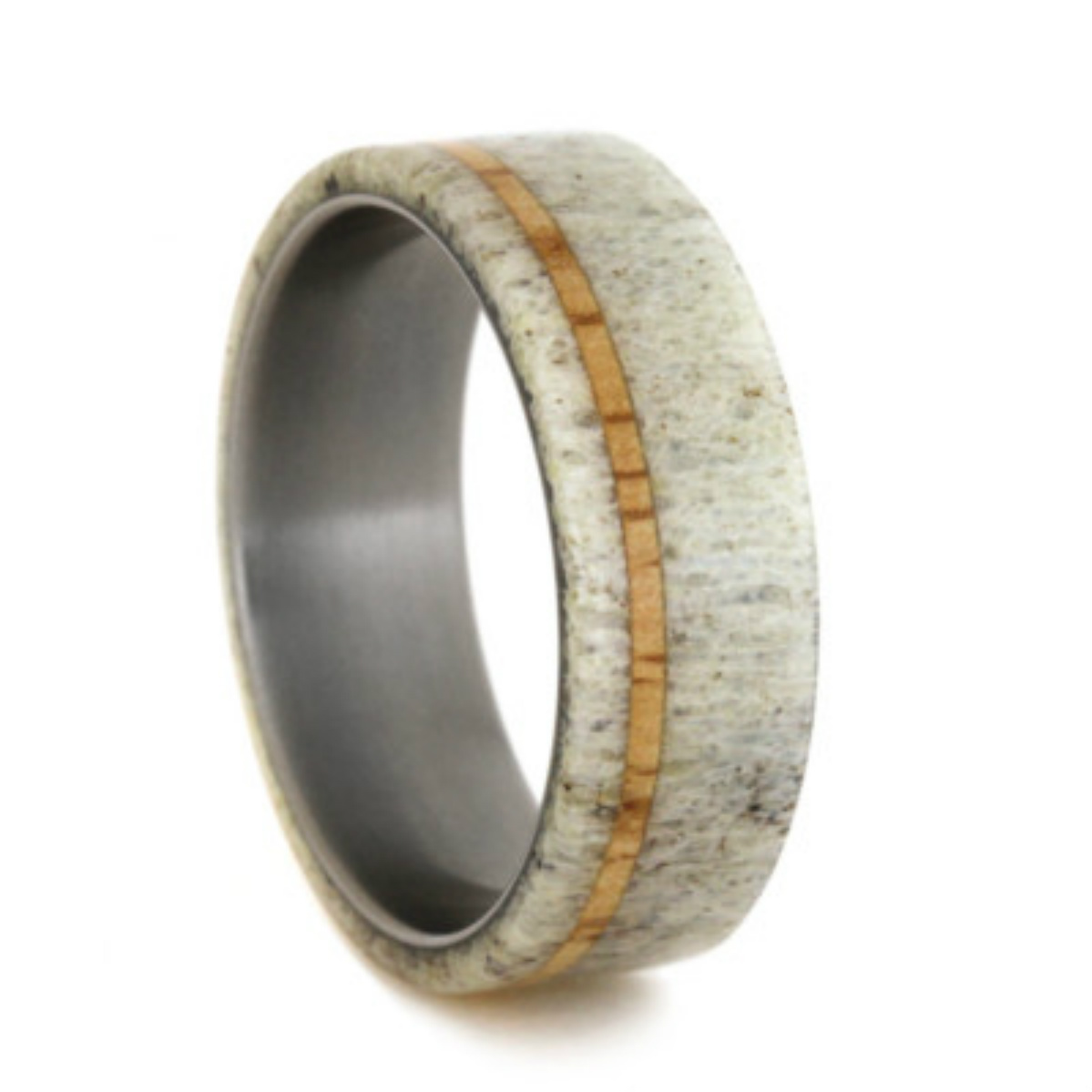 Deer Antler with Oak Wood Pinstrip 8mm Comfort-Fit Titanium Wedding Band