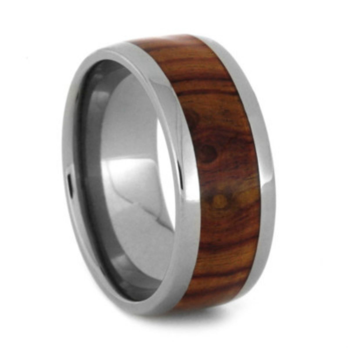 Tulip Wood Inlay 10mm Comfort-Fit Titanium Wedding Band