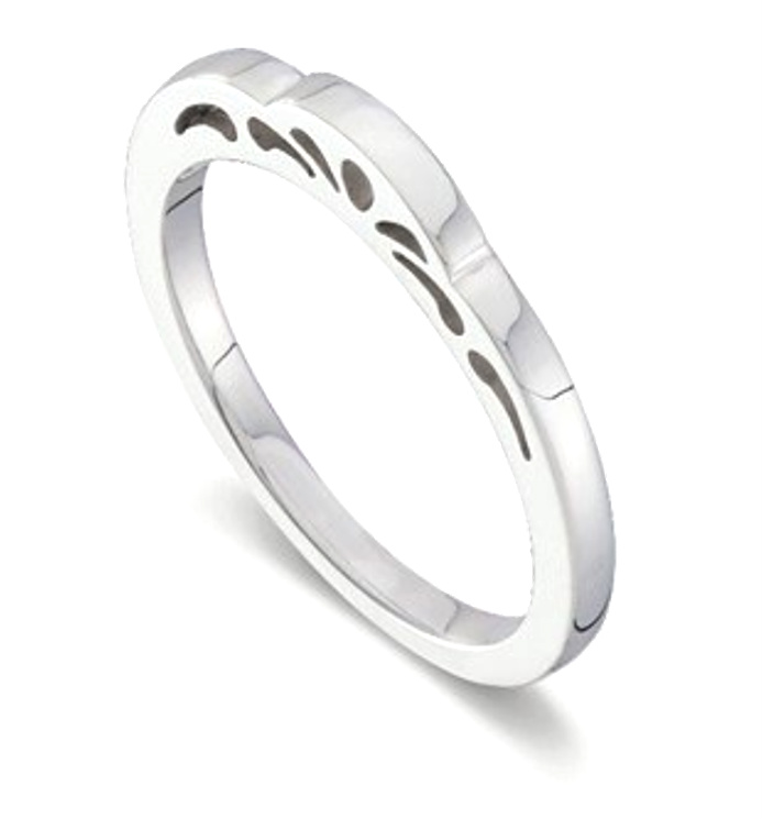 Sterling Silver Stackable Scalloped Band with Paisley Cut-Outs.