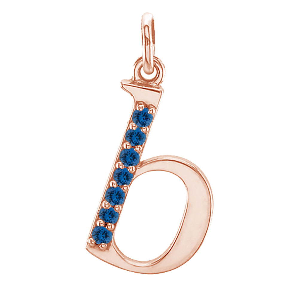 small case Ceylon Blue Sapphire Initial 'b' Pendant, front.