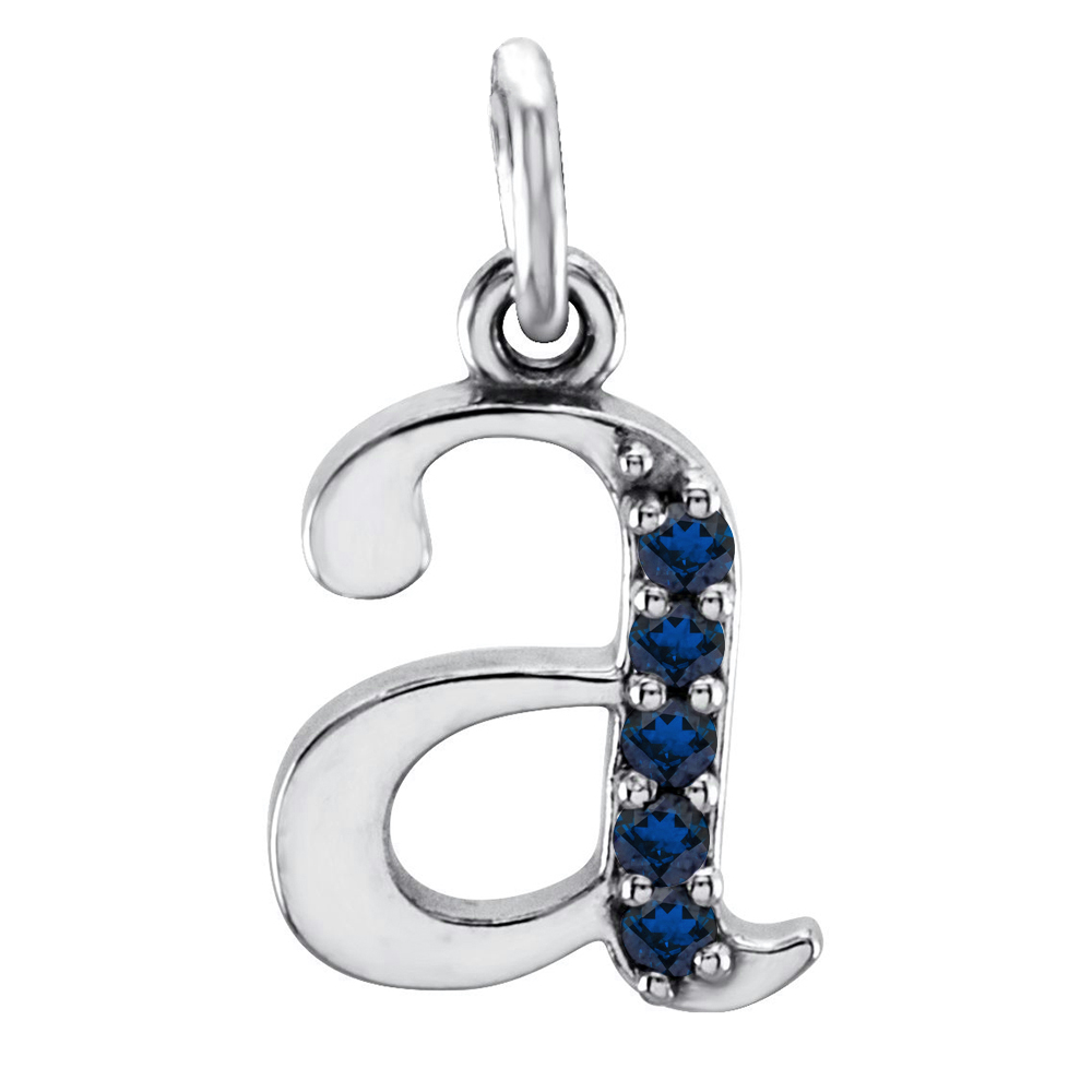 14k White Gold Lowercase Blue Sapphire Initial 'a' Pendant