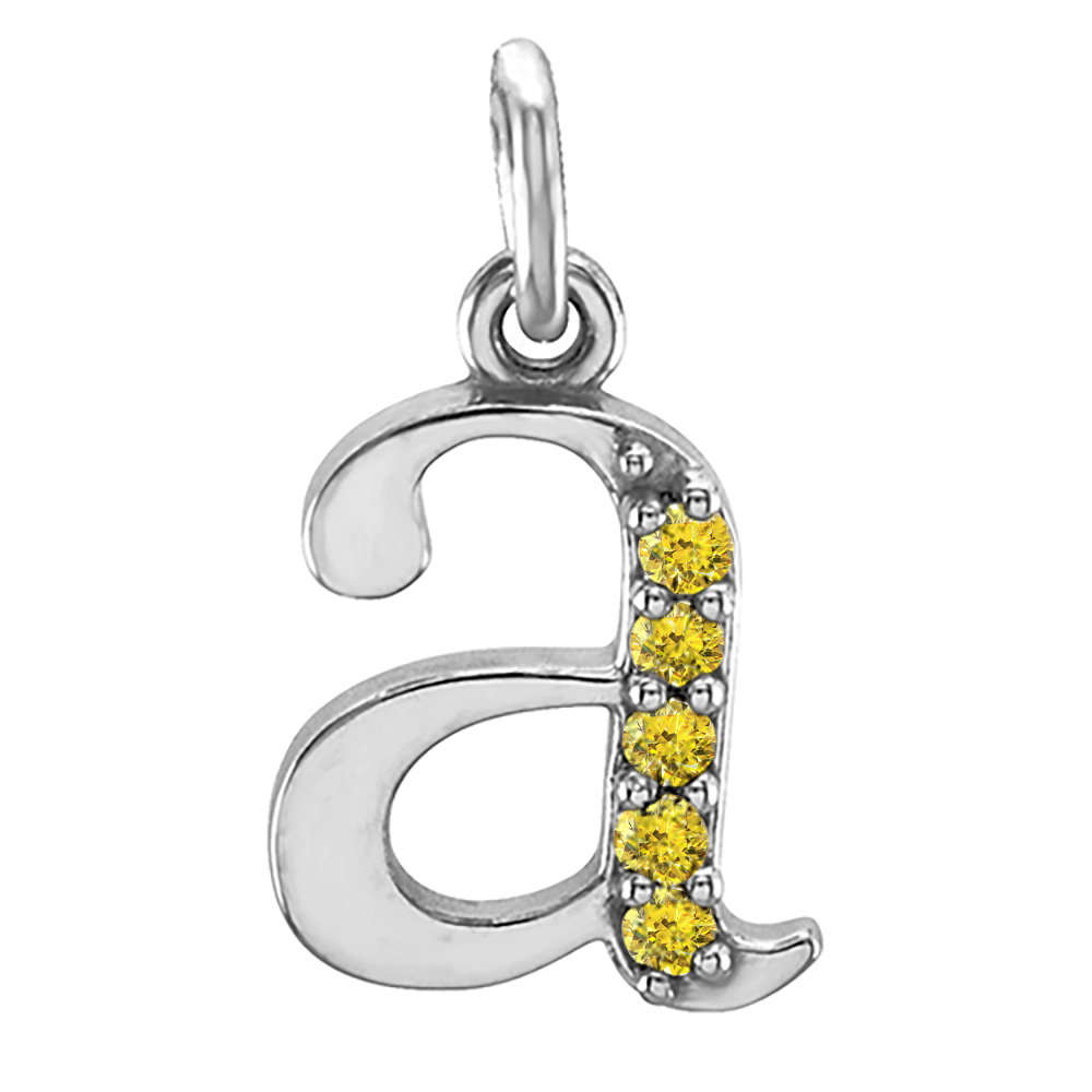 Small Case Canary Yellow Round Diamond Initial 'a' Pendant, main.