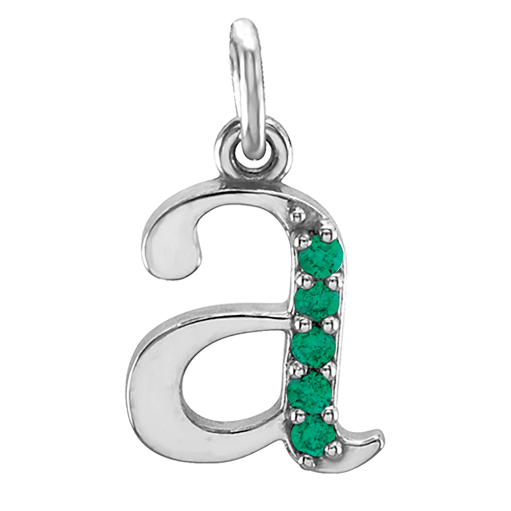 small case emerald 'a' pendants, front.