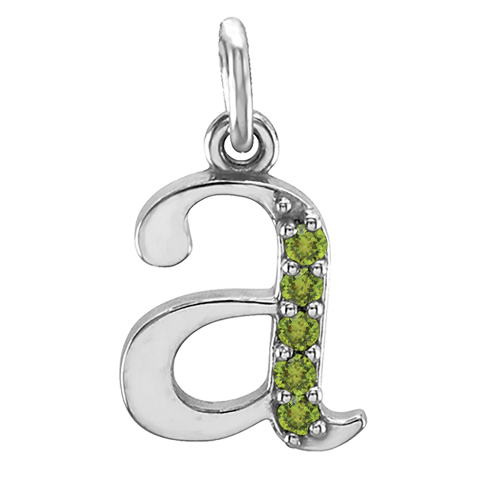 small case initial 'a' peridot pendant.