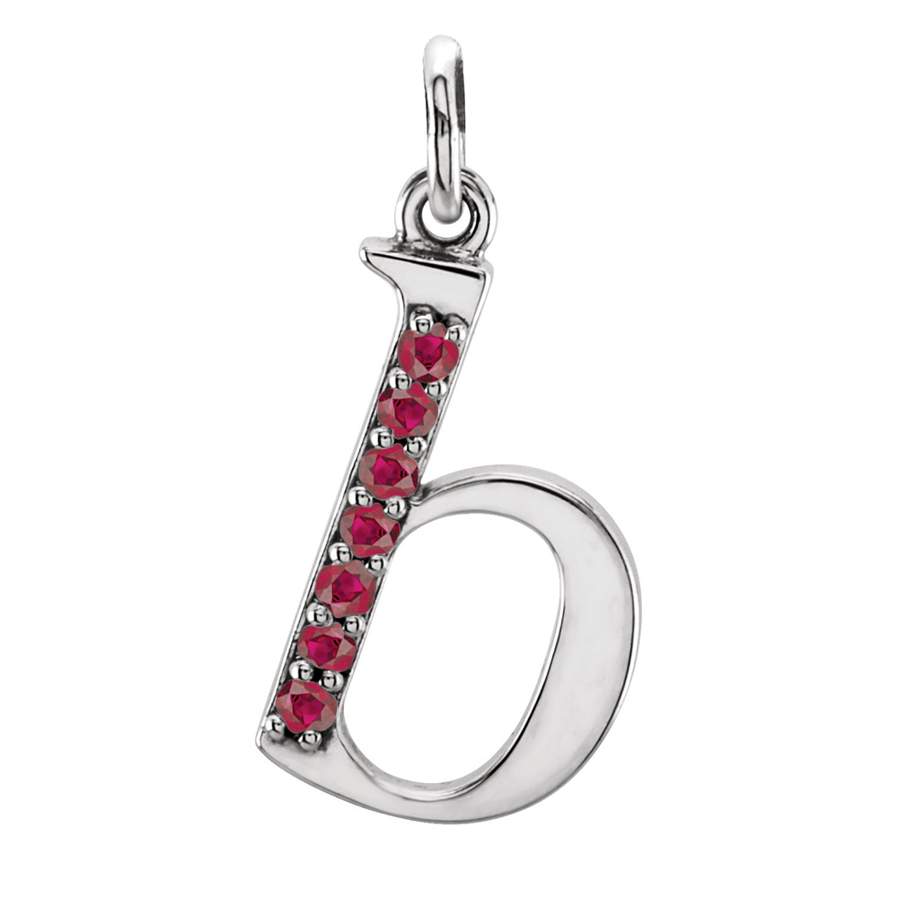 small case ruby gemstone initial pendant.