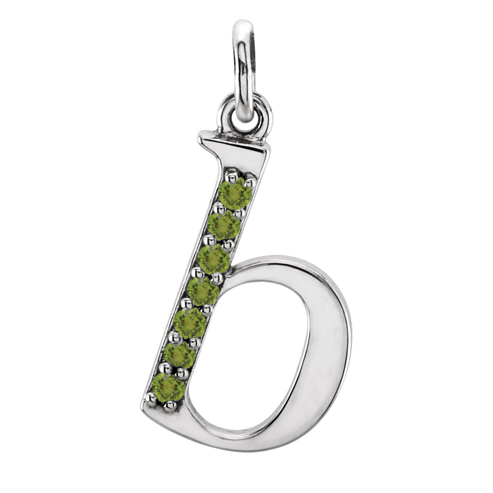 small case initial 'b' peridot pendant.