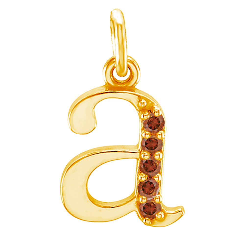 small case Burnt Orange Round Diamond Initial 'a' Pendant, main.