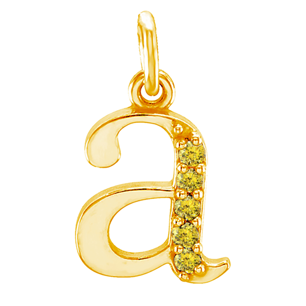 Small Case Canary Yellow Round Diamond Initial 'a' Pendant, main.