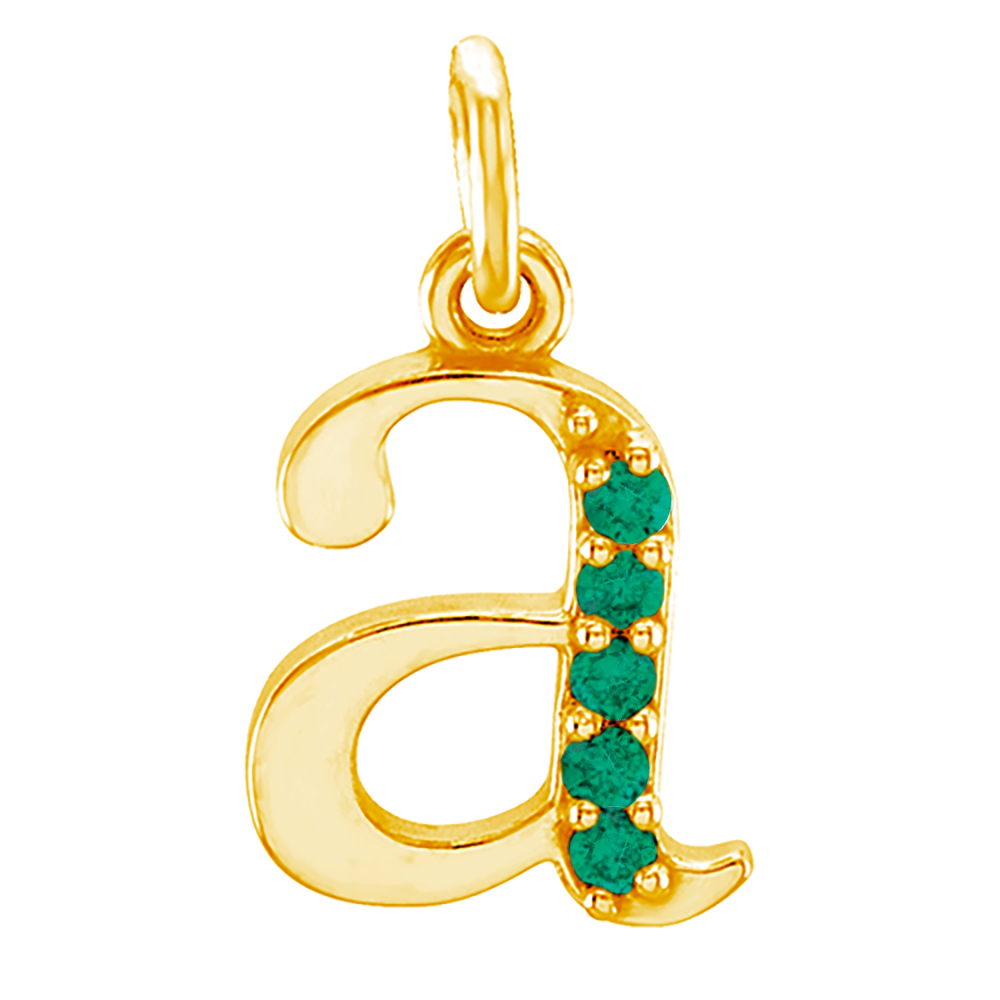 small case emerald 'a' pendants, front.