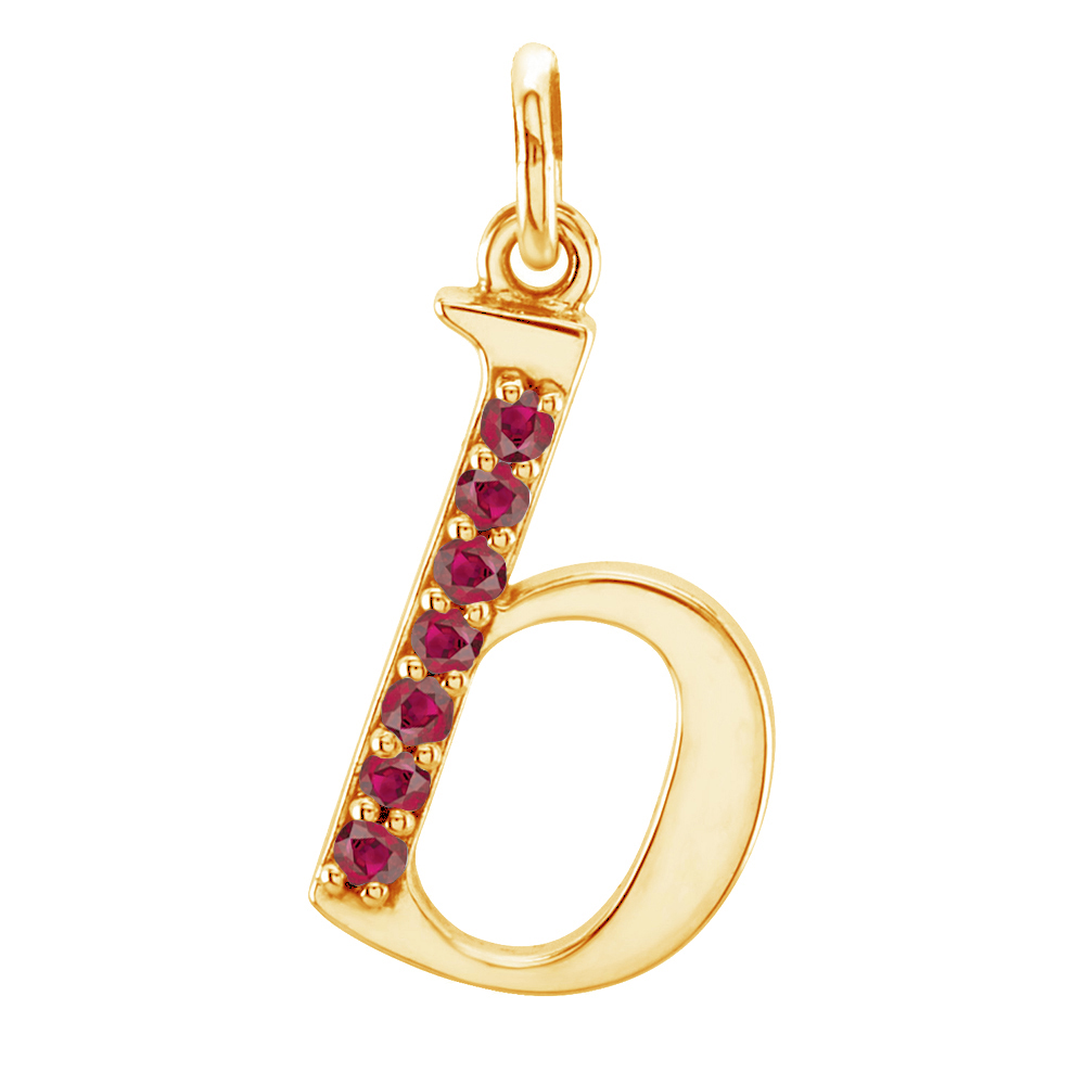 small case ruby gemstone initial pendant.