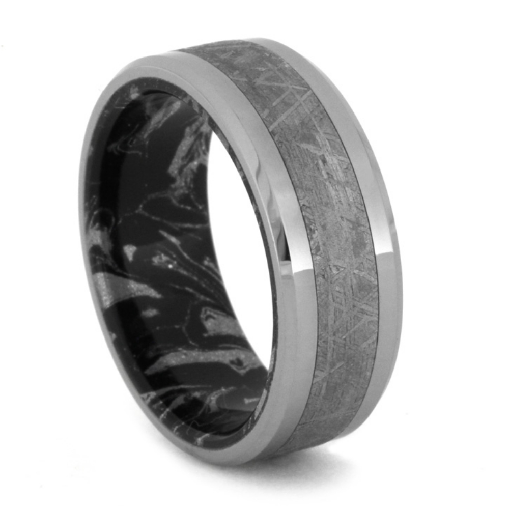 Black and White Composite Mokume, Gibeon Meteorite 8mm Comfort Fit Titanium Wedding Band. 