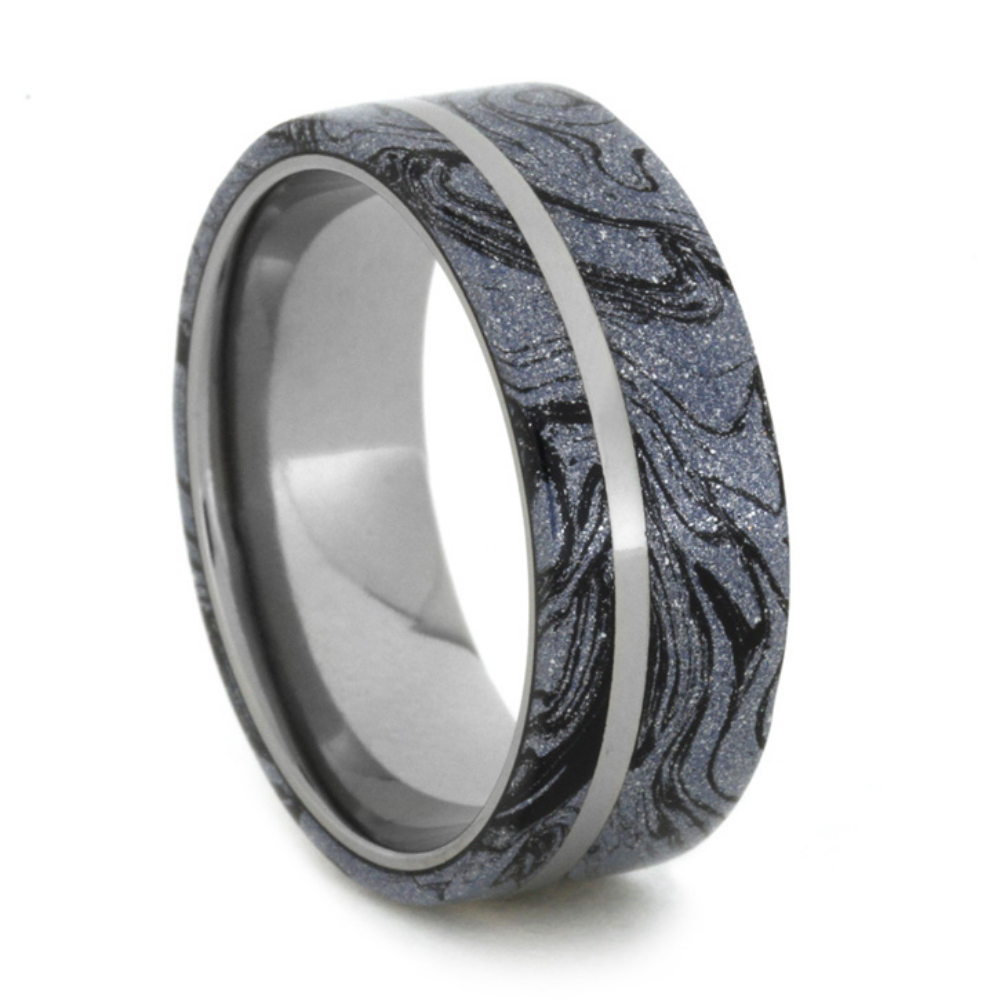 Cobaltium Composite Mokume Gane overlay 8mm Comfort-Fit Titanium Band. 