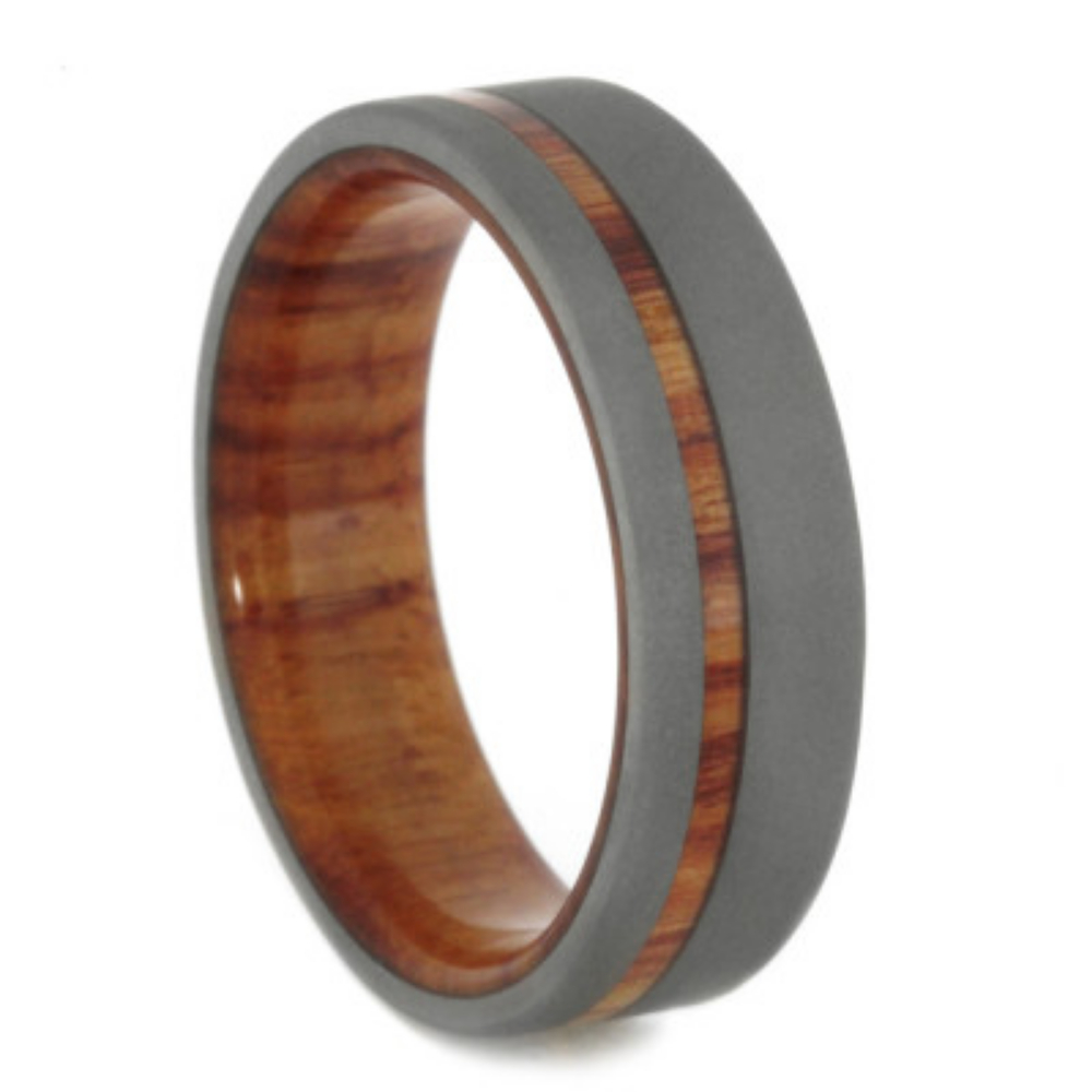 Sandblasted Titanium Overlay with Tulip Wood Inlay 6mm Comfort-Fit Titanium Band, 