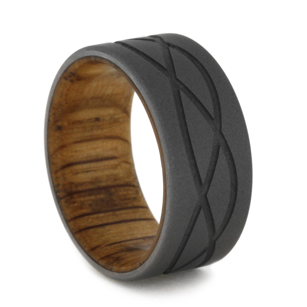 Milled Tri-Wave Design Overlay 9mm Comfort-Fit Sandblasted Titanium Band. 