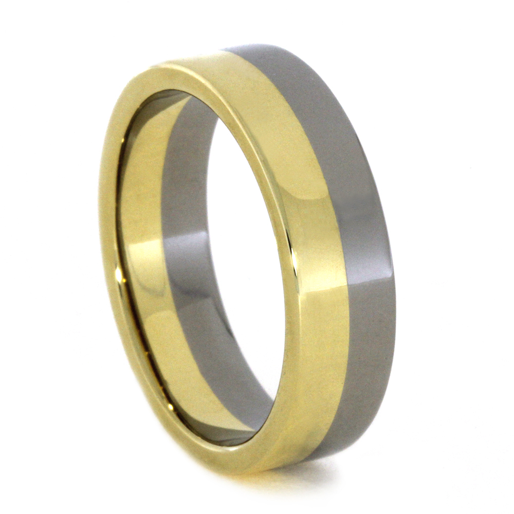 14k Yellow Gold overlay with Titanium and 14k Yellow Gold Sleeve 6mm Comfort-Fit Band. 