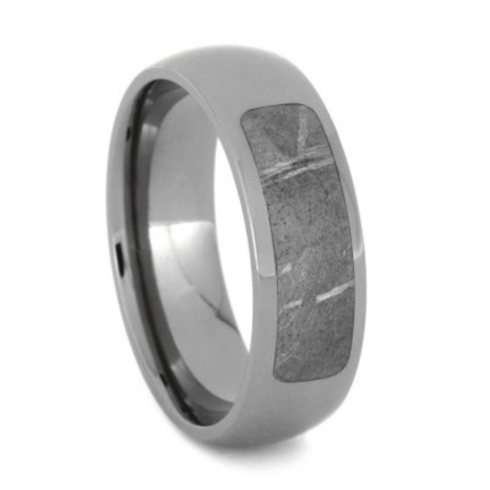 Gibeon Meteorite Partial Inlay 7mm Comfort-Fit Polished Titanium Band. 