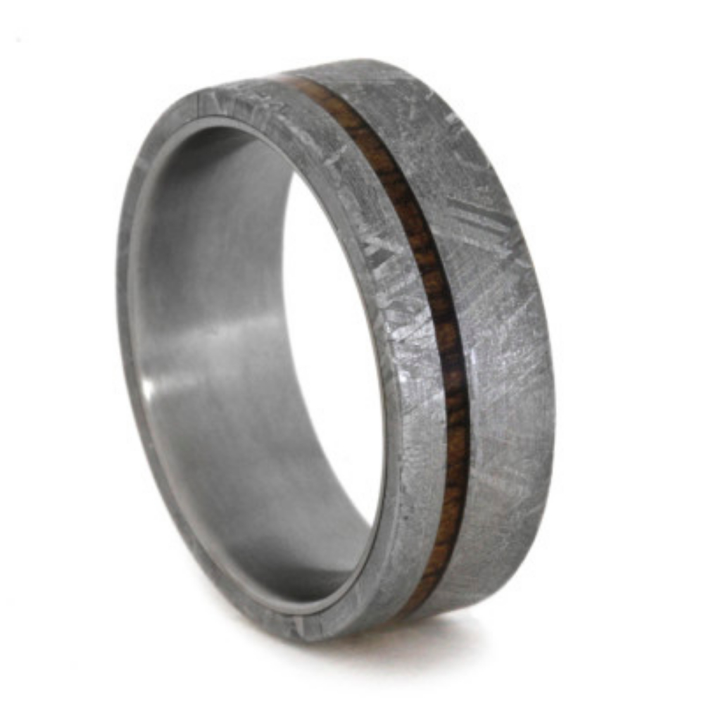 Gibeon Meteorite with Koa Wood Overlay 7mm Comfort-Fit Titanium Band. 