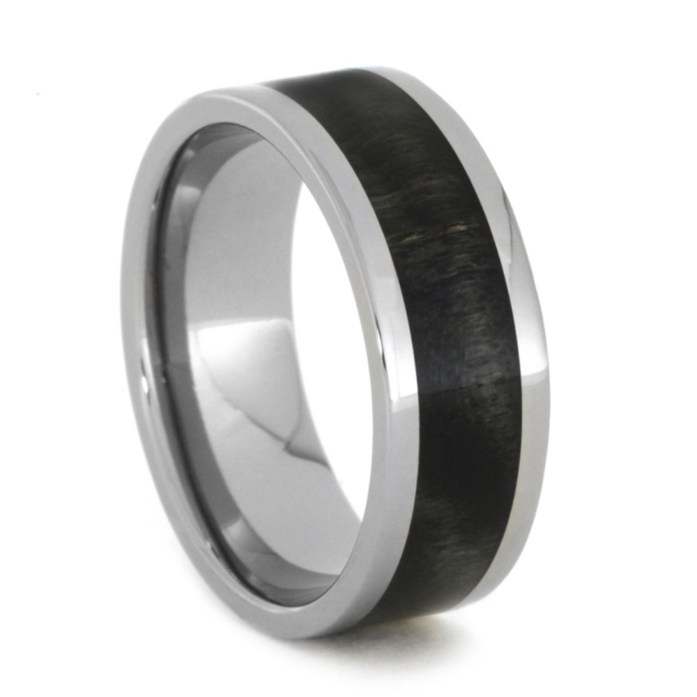 Green and Black Poplar Wood Inlay 8mm Comfort-Fit Titanium Band. 