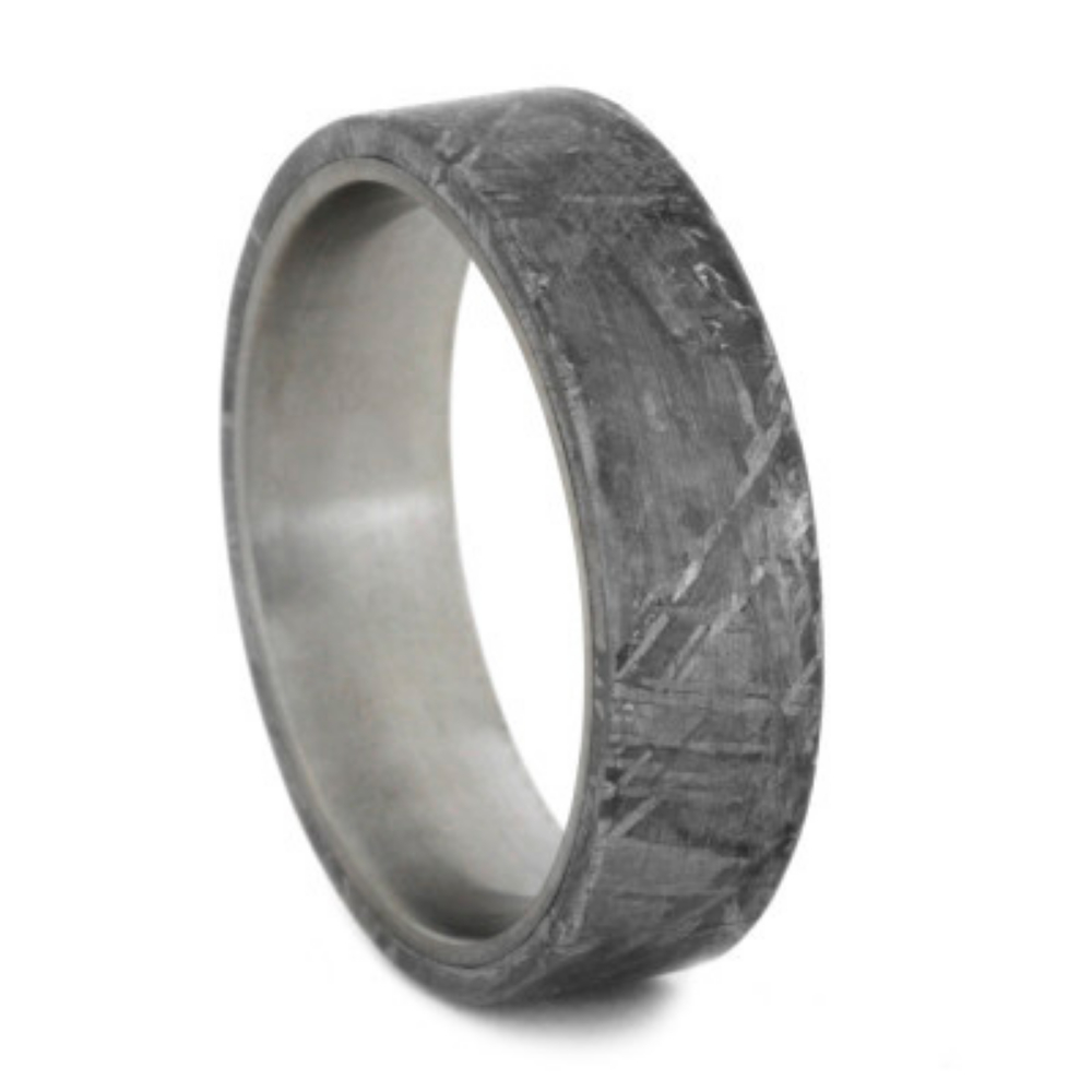 Gibeon Meteorite Overlay 6mm Comfort-Fit Matte Titanium Band. 