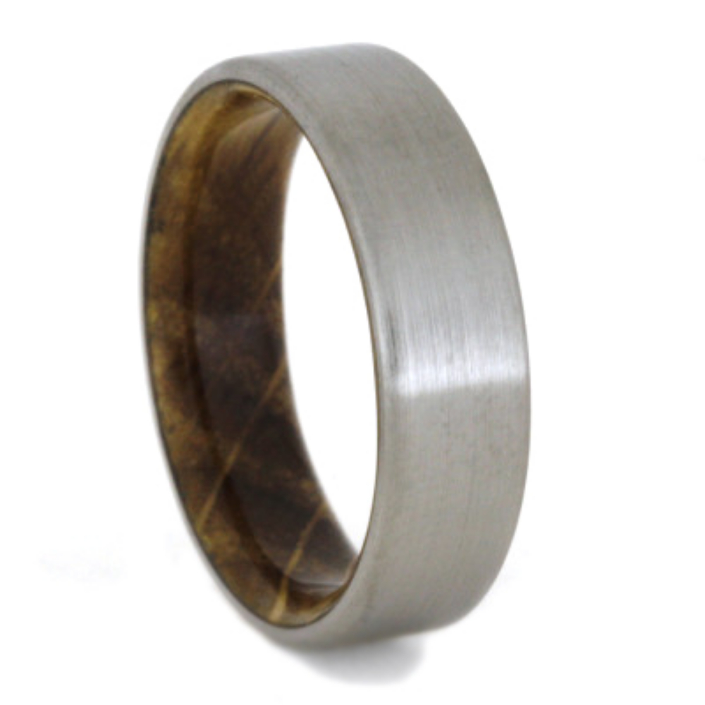 Whiskey Barrel Oak Sleeve with Titanium Overlay 6mm Comfort-Fit Titanium Band. 