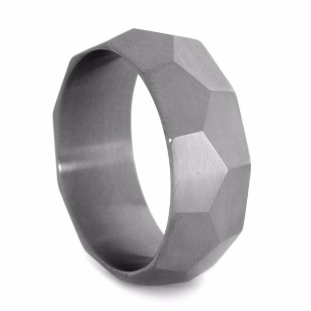 Faceted Custom Profile Overlay 8mm Comfort-Fit Matte Titanium Band. 