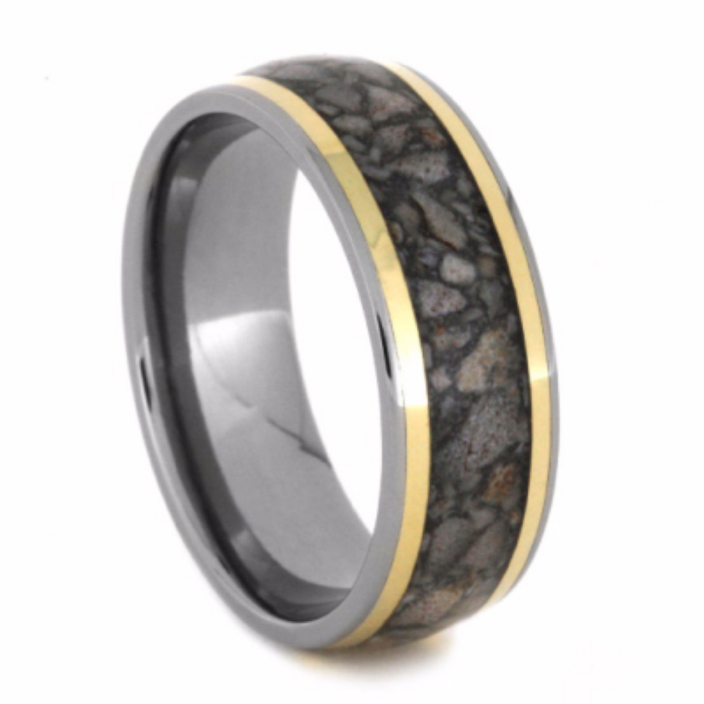 Crushed Antler with 14k Yellow Gold Pinstripe Inlay 8mm Comfort-Fit Titanium Band.