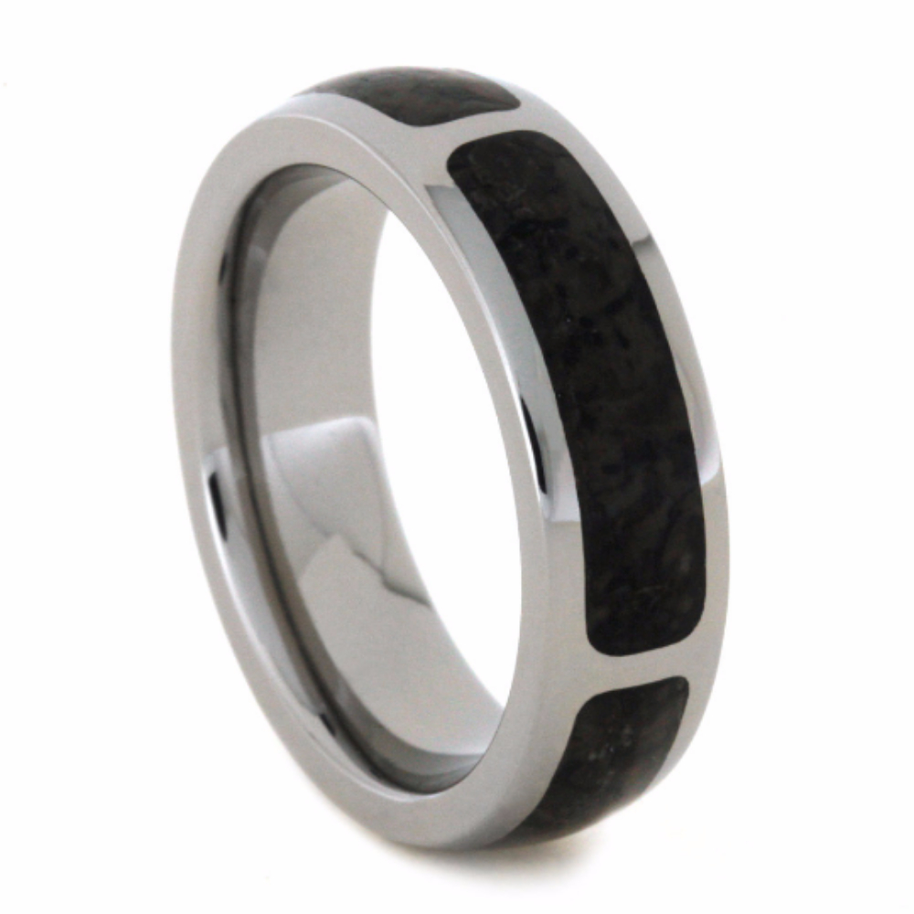 Dinosaur Bone Partial Inlay 6mm Comfort-Fit Polished Titanium Band. 