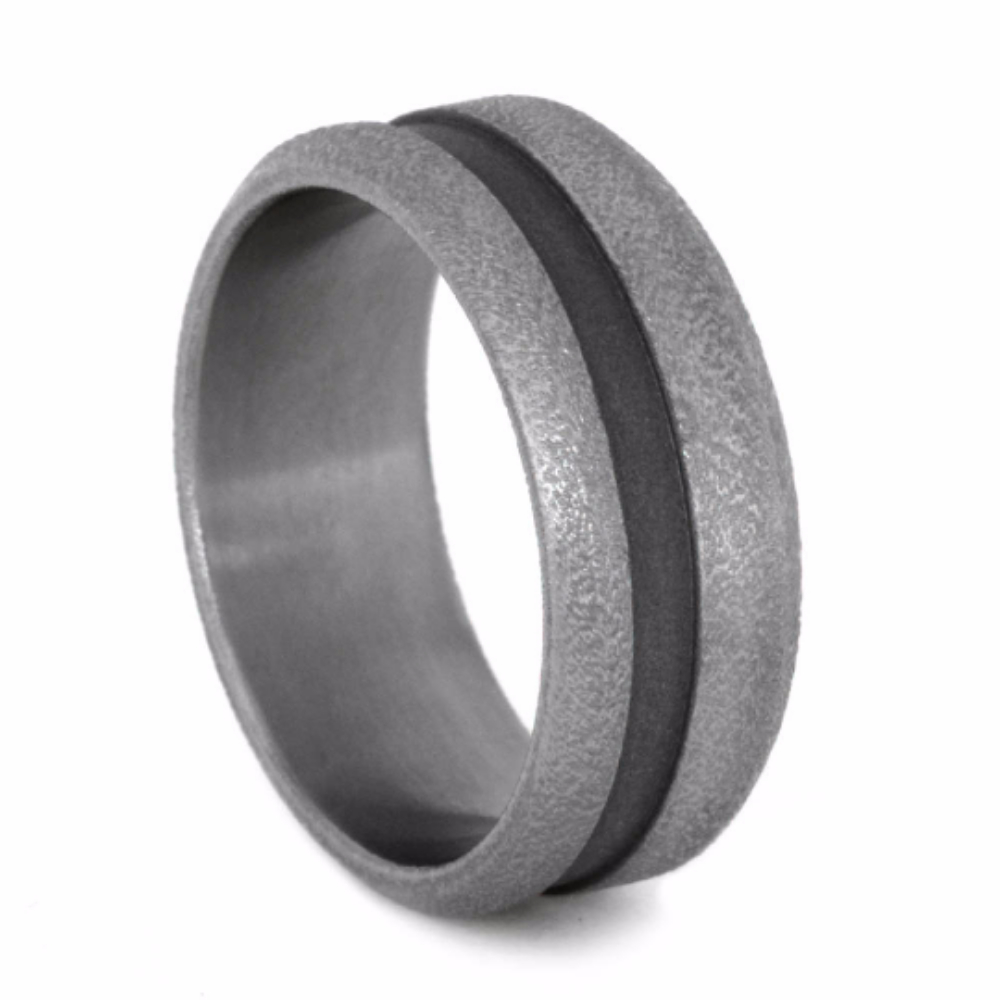 Deep Frosted Titanium Overlay with Groove 8mm Comfort-Fit Deep Frosted Titanium Band. 