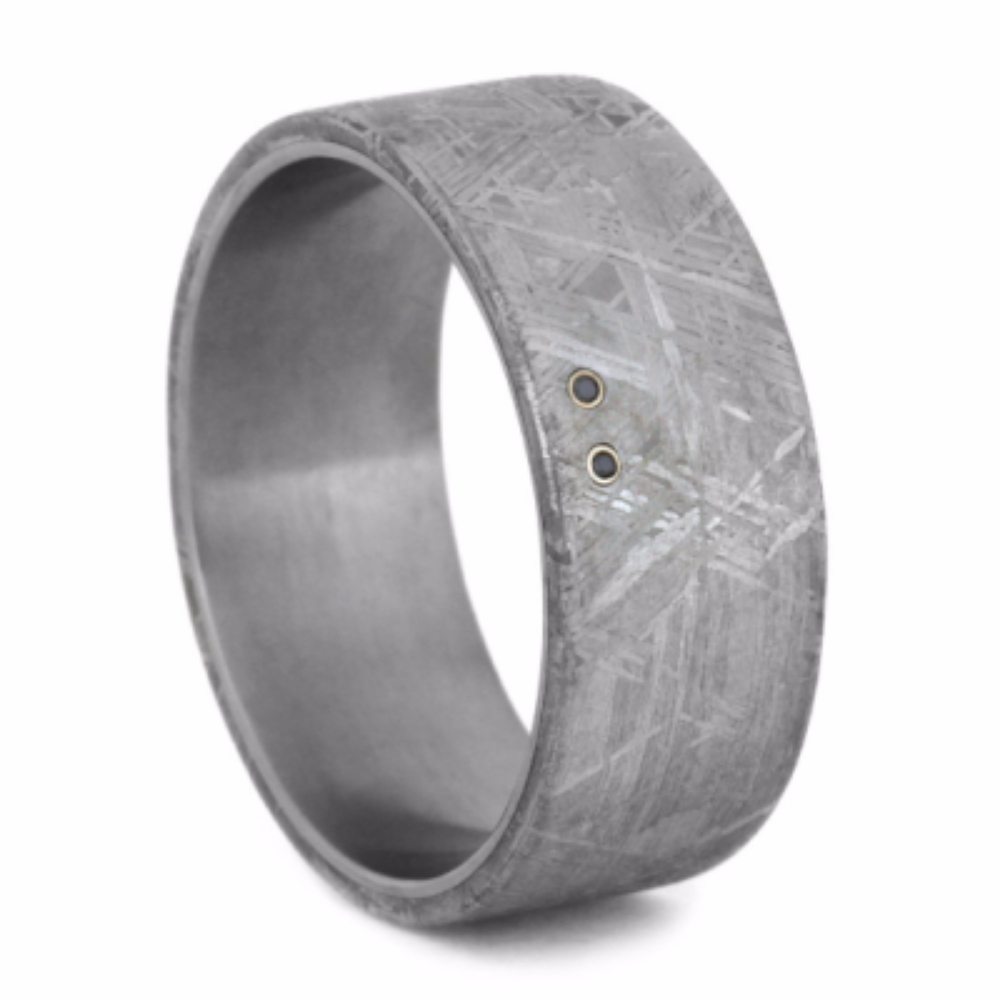 Black Diamonds with Meteorite Overlay 10mm Comfort-Fit Matte Titanium Band. 