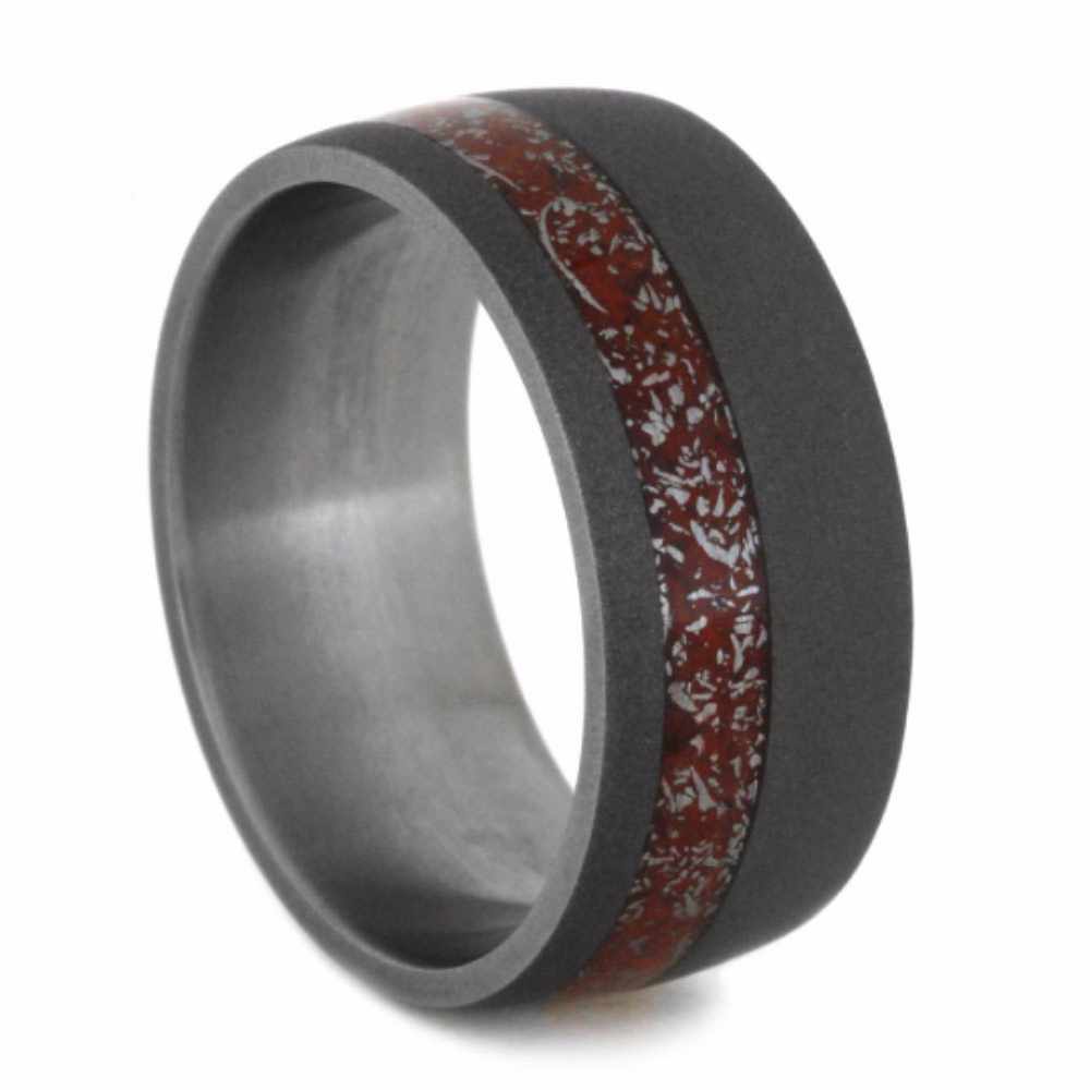 Red Signature Stardust Inlay 9mm Comfort-Fit Sandblasted Titanium Band. 