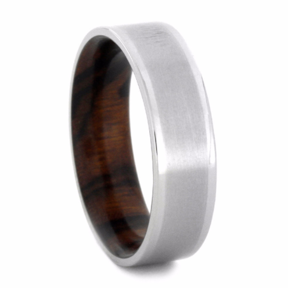 Polished Titanium Overlay with Desert Ironwood Sleeve 6mm Comfort-Fit Matte Ring. 