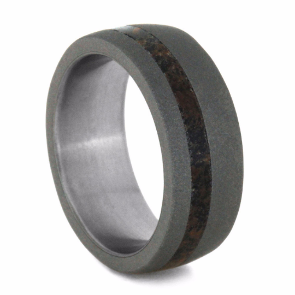 Dinosaur Bone Inlay 7mm Comfort-Fit Sandblasted Titanium Wedding Ring. 