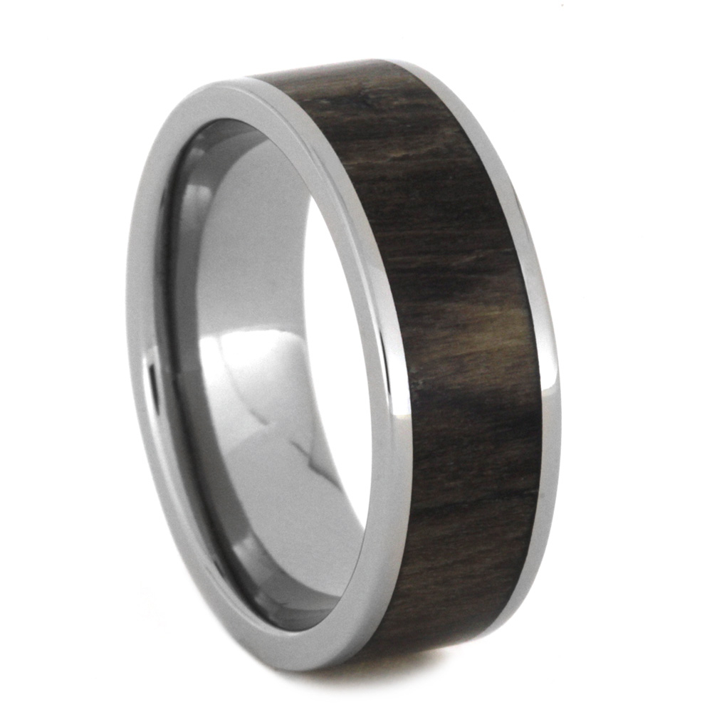 Petrified Wood Inlay 8mm Comfort-Fit Polished Titanium Band.  