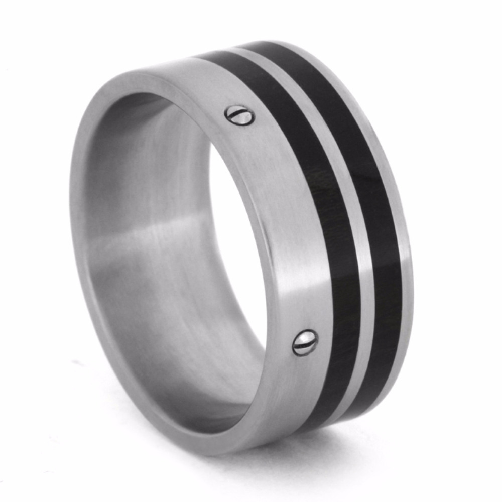 Ziricote Wood and Steel Screws with Inlay 10mm Comfort-Fit Matte Titanium Ring.